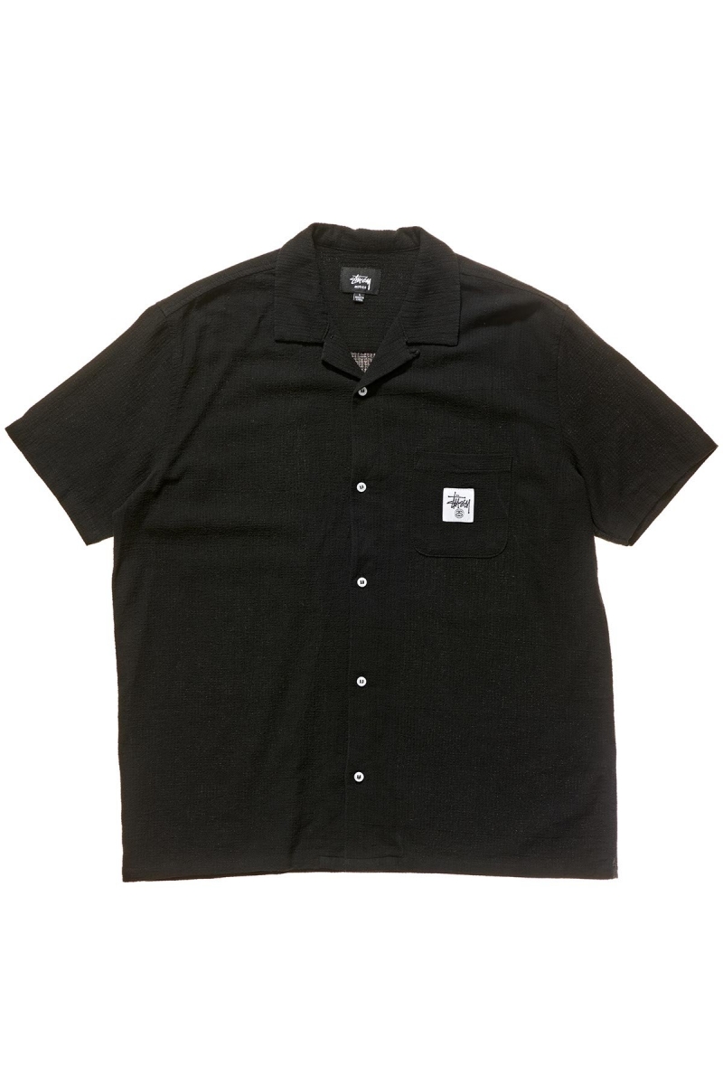 Black Men\'s Stussy Grid Seersucker Shirts | CA0000311