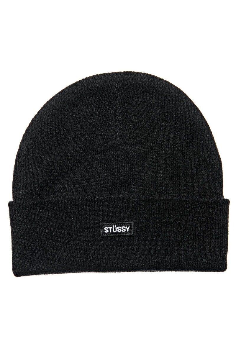 Black Men\'s Stussy Logo Badge Cuff Beanie Hats | CA0000471