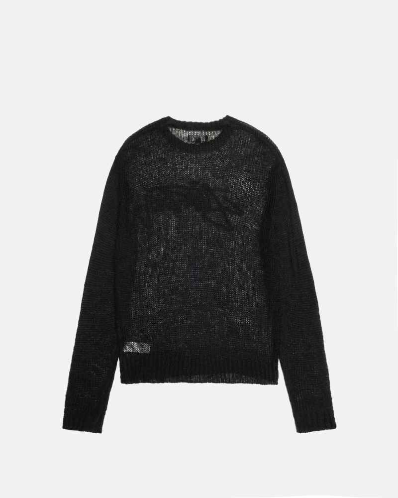 Black Men's Stussy Loose Knit Logo Knit Sweater | CA0000535