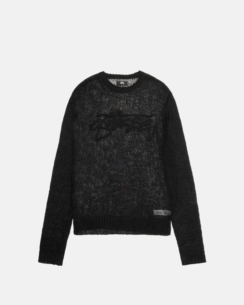 Black Men\'s Stussy Loose Knit Logo Knit Sweater | CA0000535