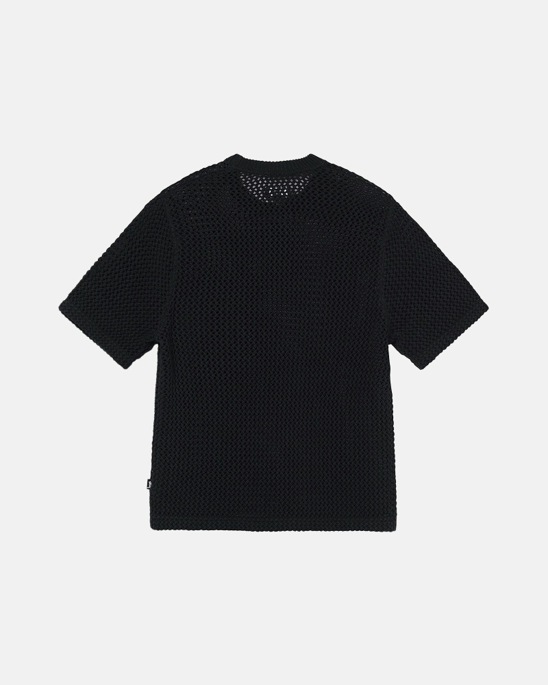 Black Men's Stussy O'Dyed Heavyweight Mesh Crew T Shirts | CA0000251