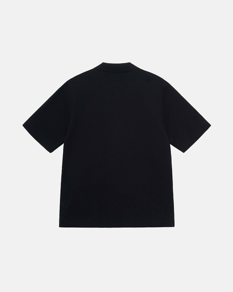 Black Men's Stussy Perforated Swirl Knit Shirts | CA0000330