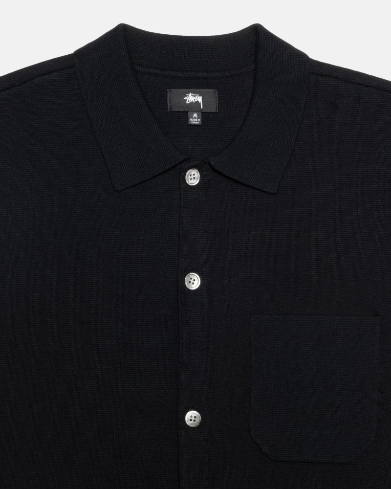 Black Men's Stussy Perforated Swirl Knit Shirts | CA0000330