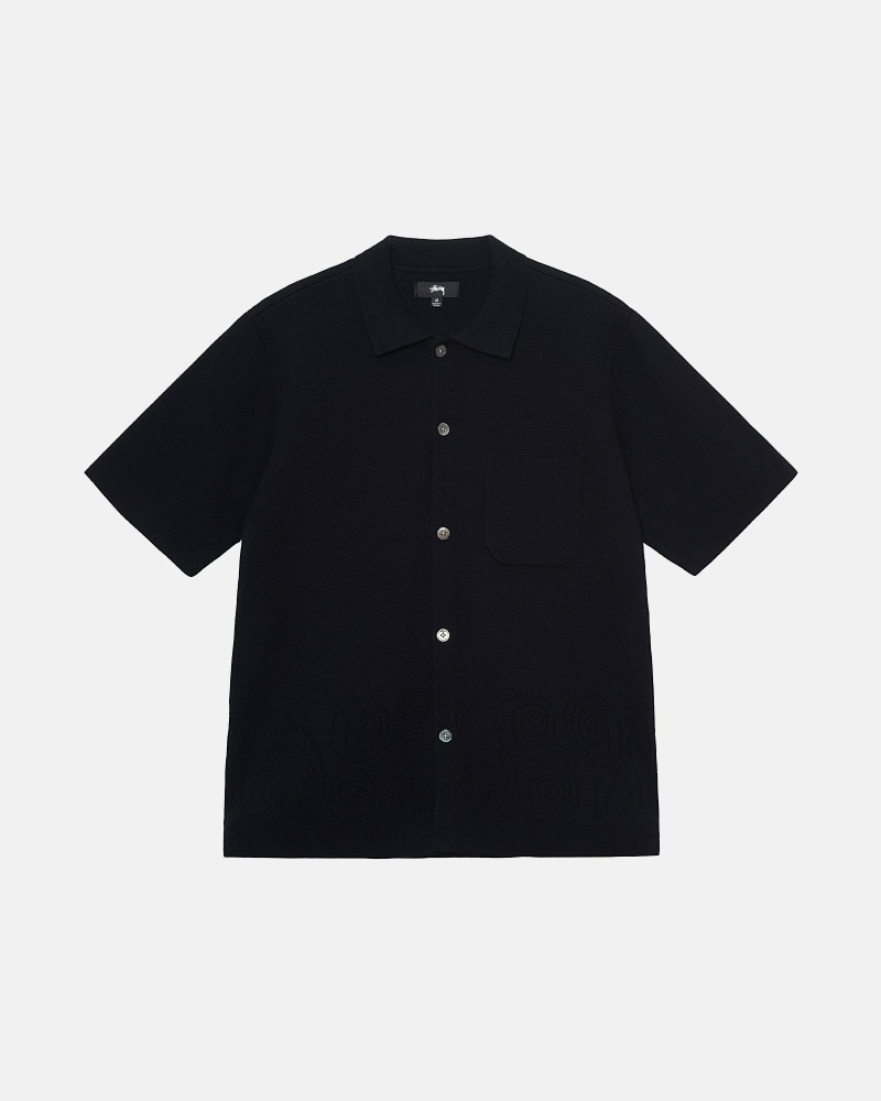 Black Men\'s Stussy Perforated Swirl Knit Shirts | CA0000330