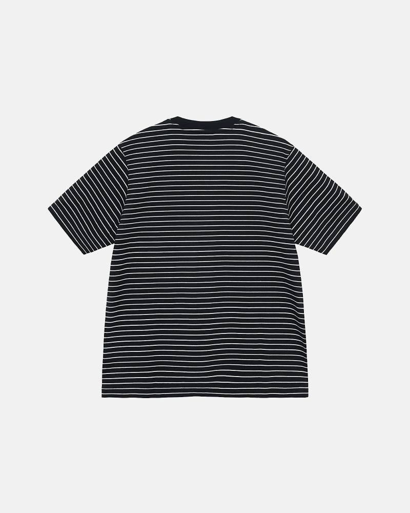 Black Men's Stussy Pin Striped Ss Crew T Shirts | CA0000255