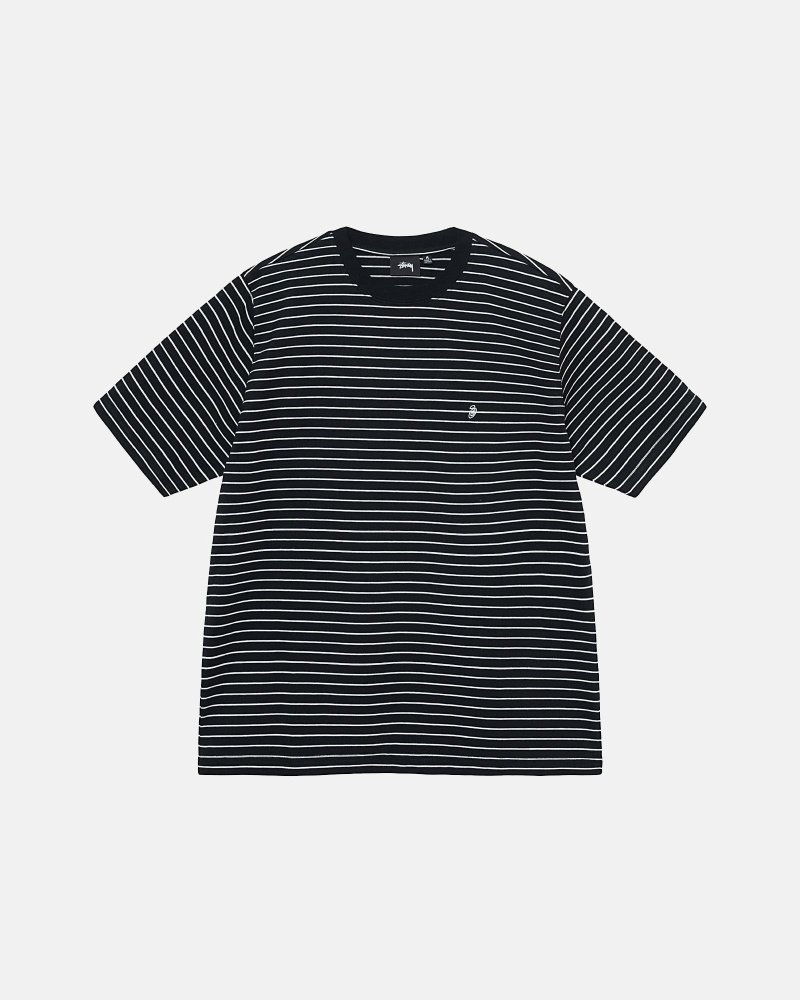 Black Men\'s Stussy Pin Striped Ss Crew T Shirts | CA0000255