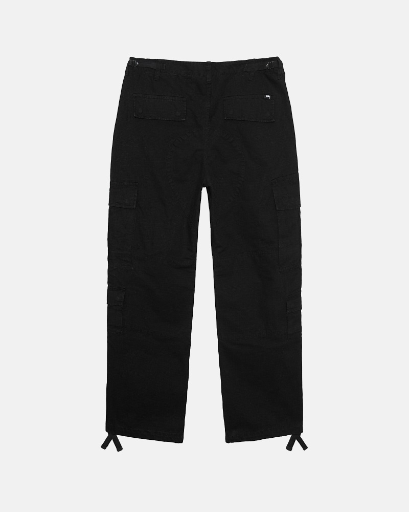 Black Men's Stussy Ripstop Surplus Cargo Pants | CA0000590