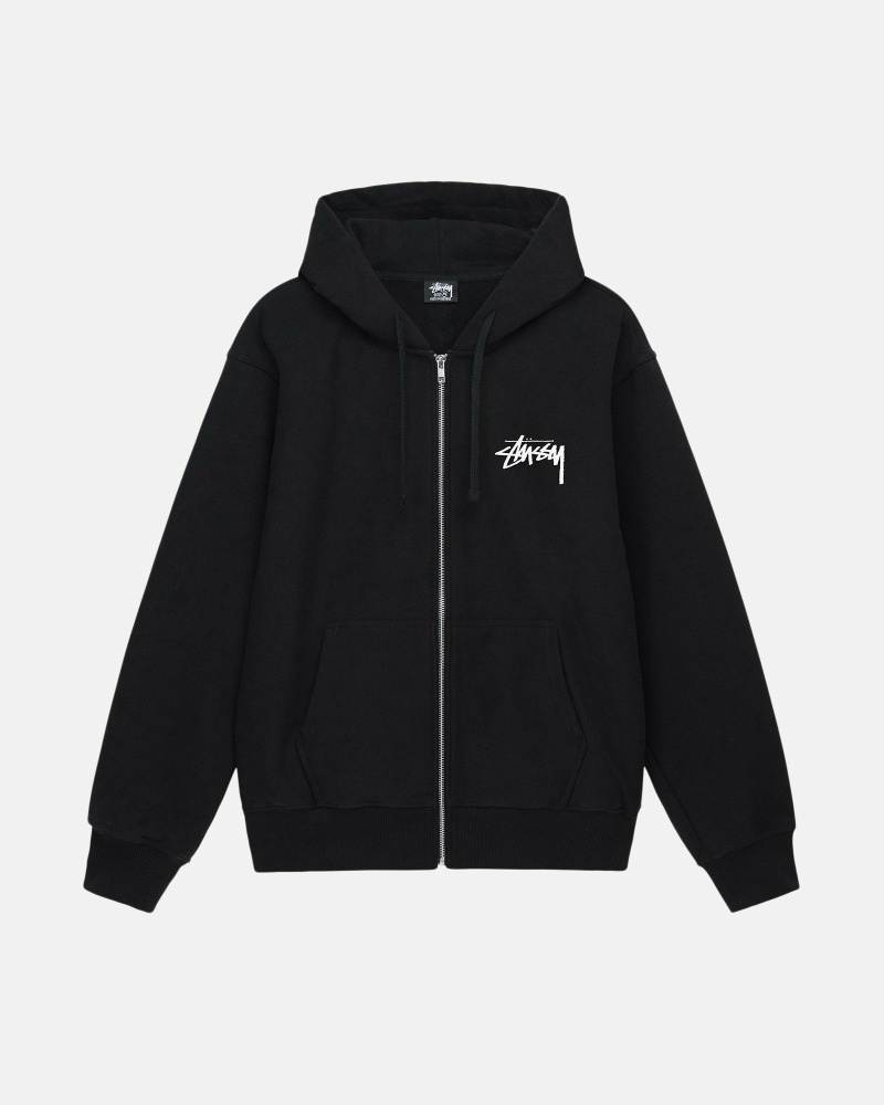 Black Men's Stussy Sara Zip Hoodies | CA0000060