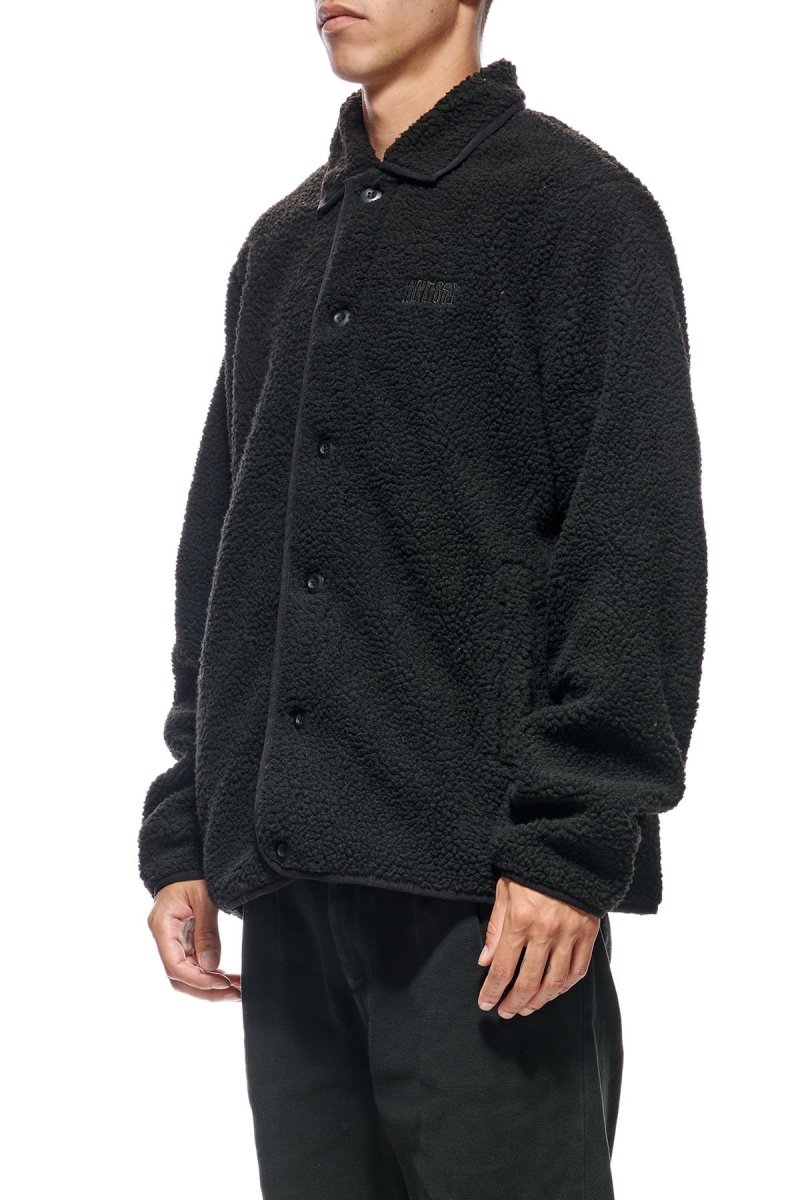 Black Men's Stussy Sherpa Button Down Jackets | CA0000357