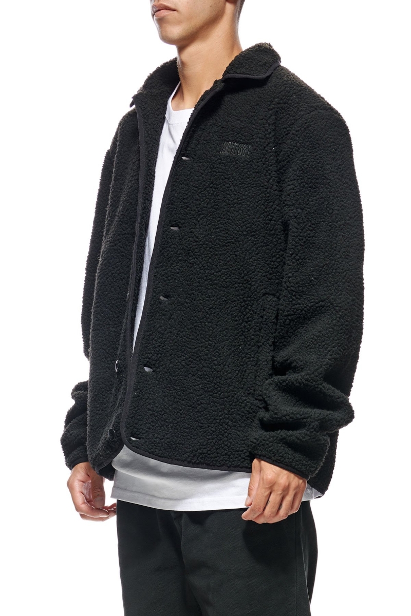 Black Men's Stussy Sherpa Button Down Jackets | CA0000357