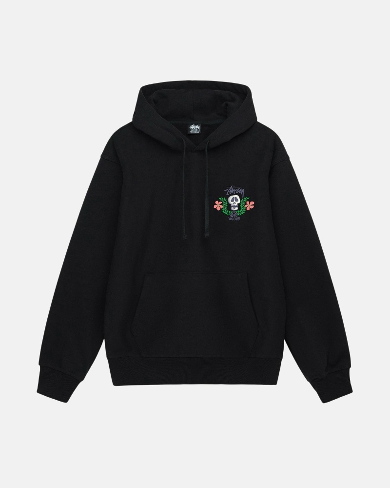 Black Men's Stussy Skull Crest Hoodies | CA0000066