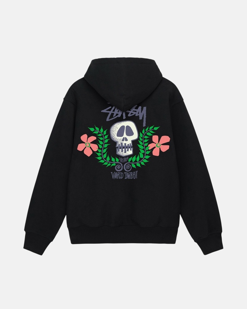 Black Men's Stussy Skull Crest Zip Hoodies | CA0000068