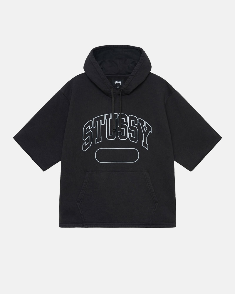 Black Men\'s Stussy Ss Boxy Cropped Hoodies | CA0000071