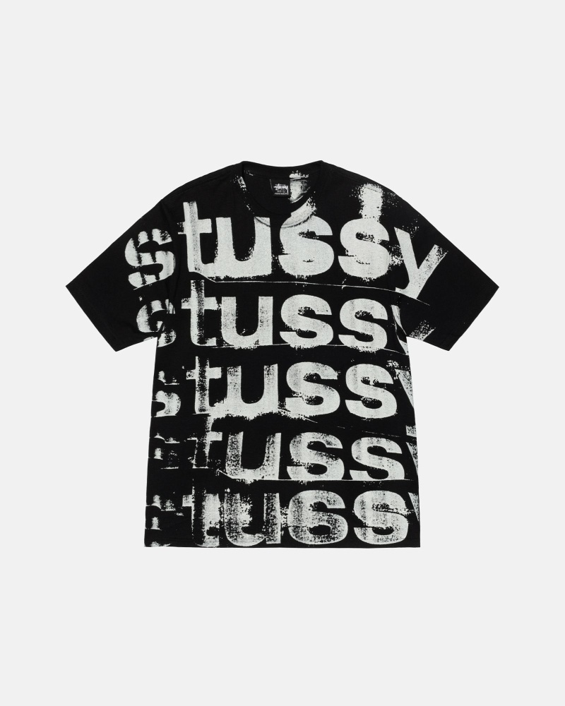 Black Men\'s Stussy Stamp T Shirts | CA0000271