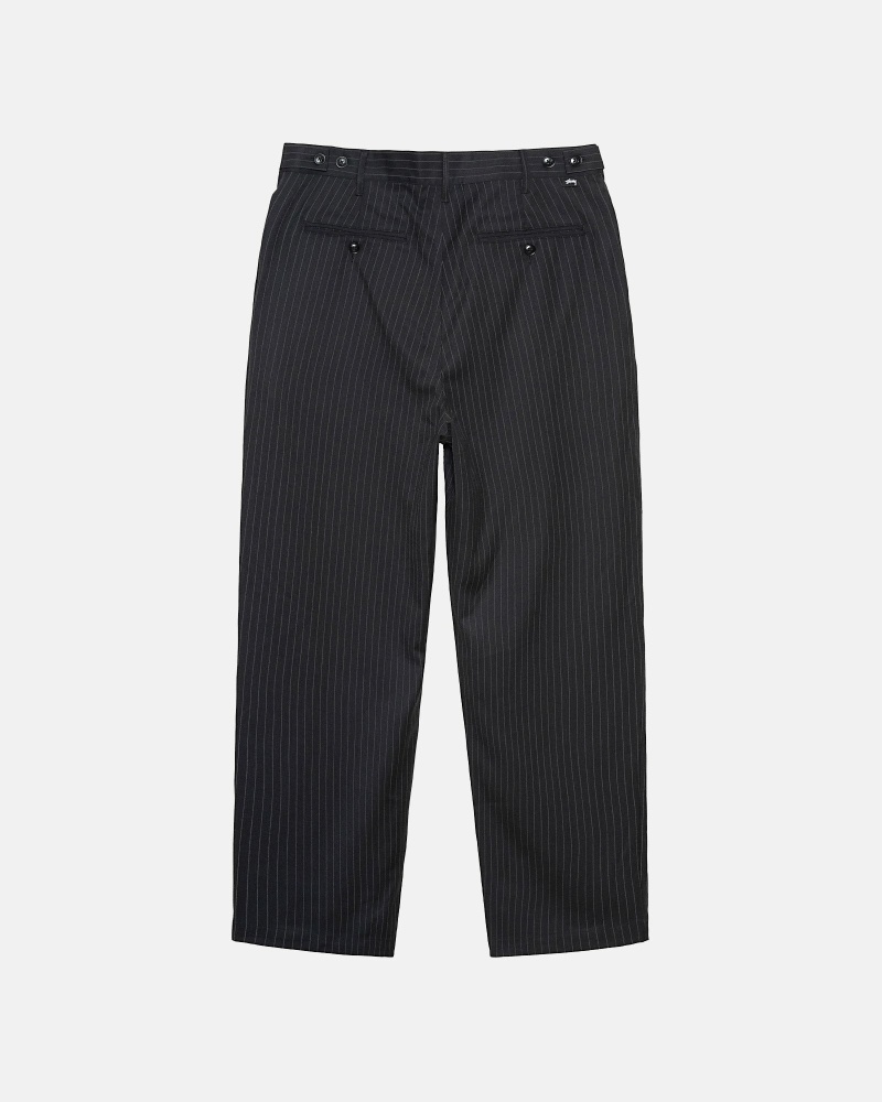 Black Men's Stussy Stripe Volume Pleated Trouser Pants | CA0000600