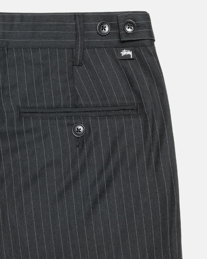 Black Men's Stussy Stripe Volume Pleated Trouser Pants | CA0000600