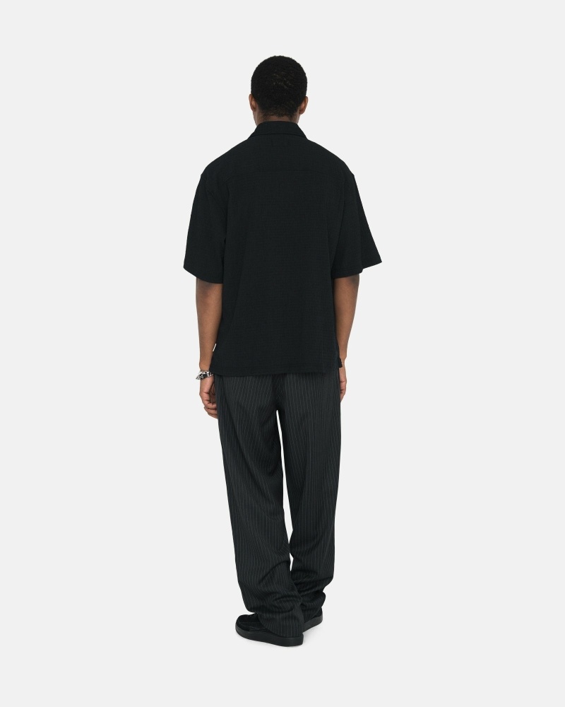 Black Men's Stussy Stripe Volume Pleated Trouser Pants | CA0000600