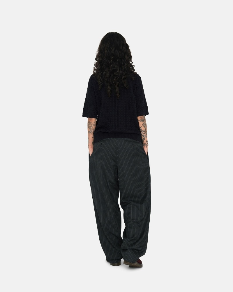 Black Men's Stussy Stripe Volume Pleated Trouser Pants | CA0000600