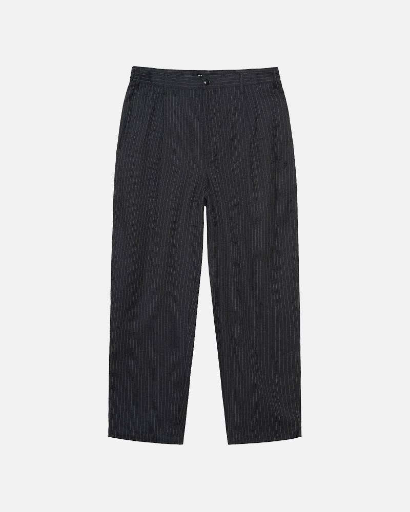 Black Men\'s Stussy Stripe Volume Pleated Trouser Pants | CA0000600