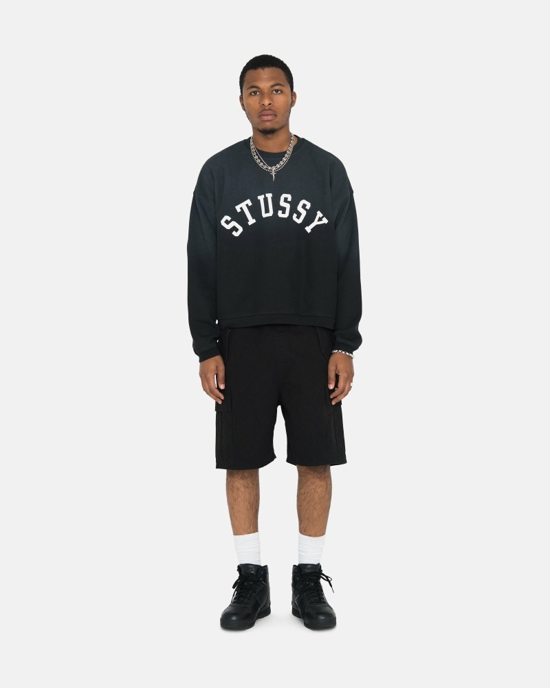 Black Men's Stussy Sun Faded Oversized Crew Hoodies | CA0000086