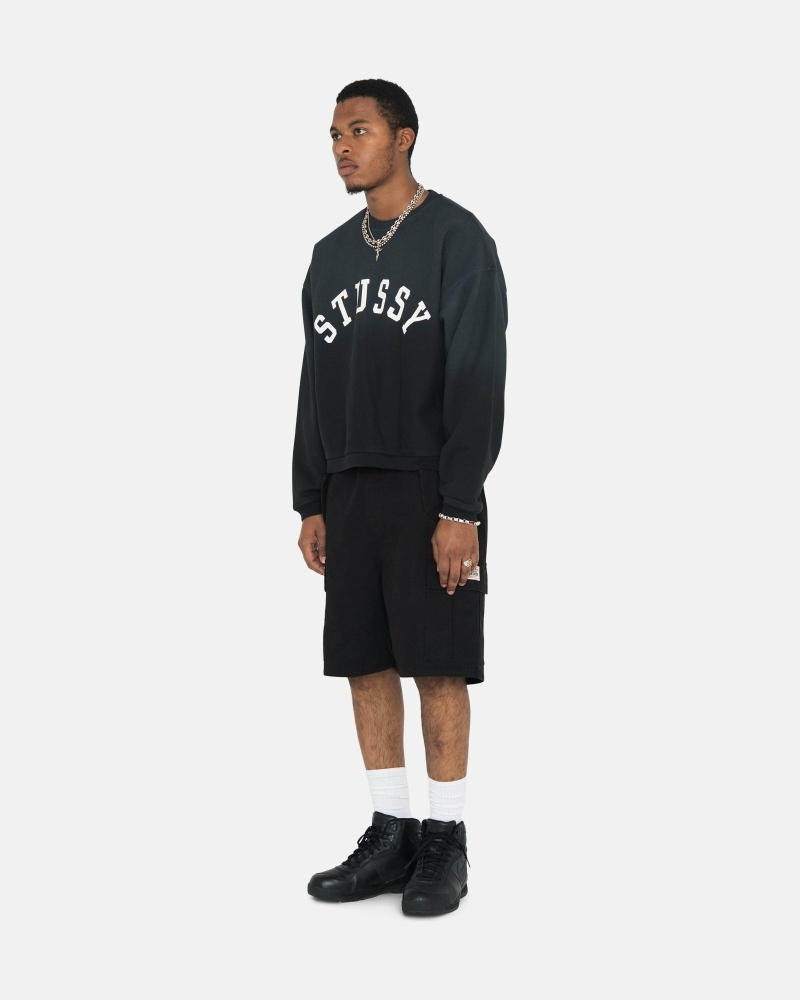 Black Men's Stussy Sun Faded Oversized Crew Hoodies | CA0000086