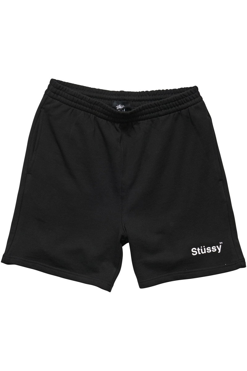 Black Men\'s Stussy Text Fleece Short Sportswear | CA0000791