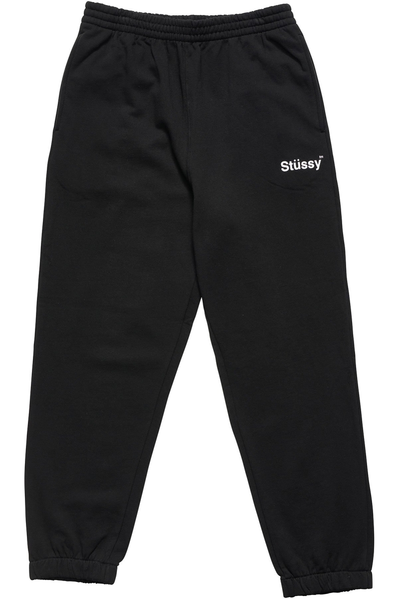 Black Men\'s Stussy Text Fleece Track Pants | CA0001005