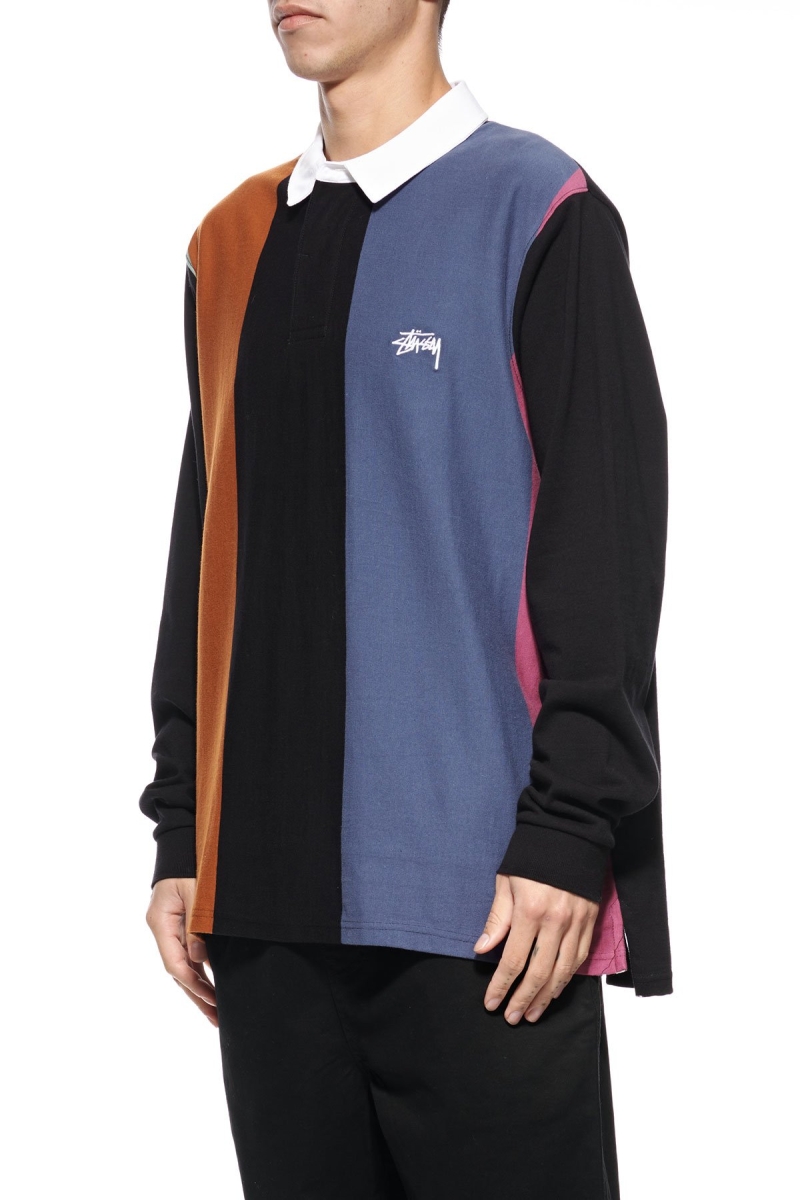 Black Men's Stussy Vert Stripe LS Rugby Sweatshirts | CA0000960