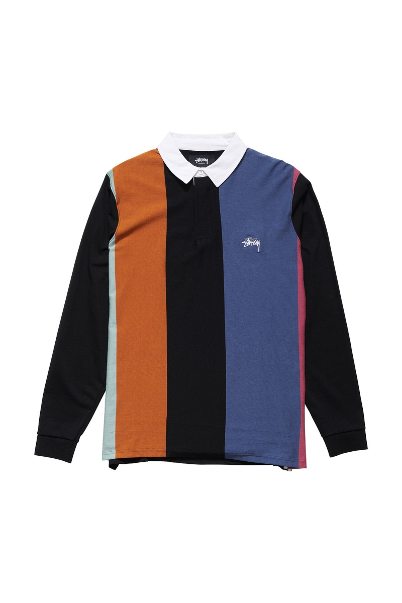 Black Men\'s Stussy Vert Stripe LS Rugby Sweatshirts | CA0000960