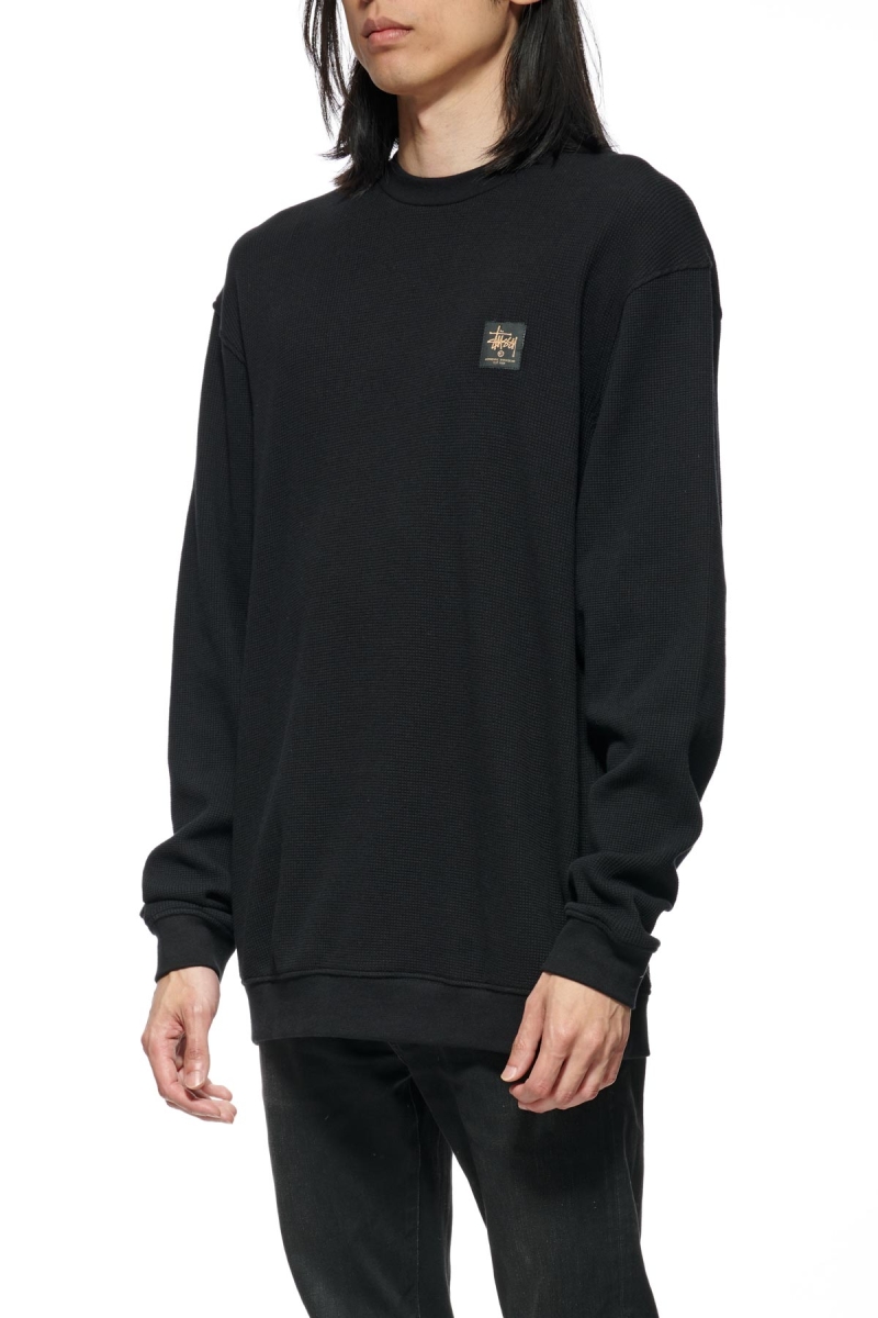 Black Men's Stussy Workwear Waffle Crew Sweaters | CA0000863