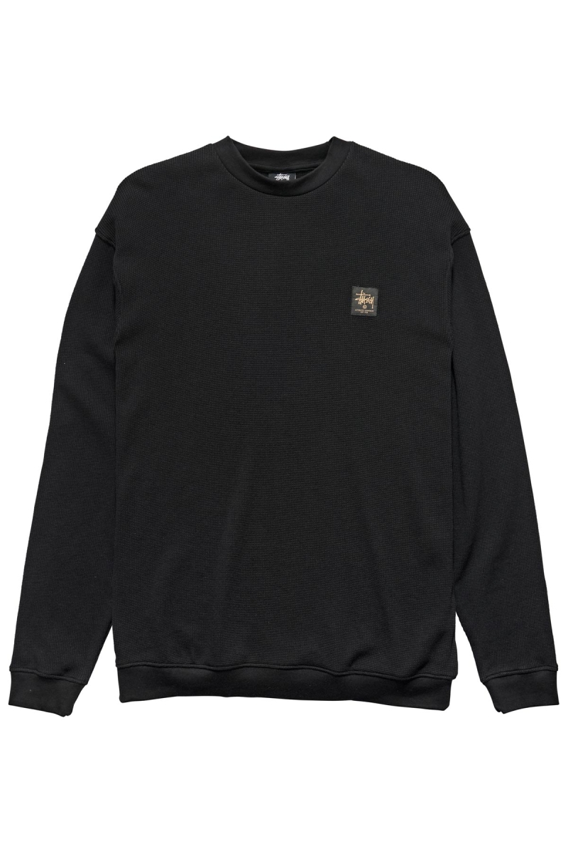 Black Men\'s Stussy Workwear Waffle Crew Sweaters | CA0000863