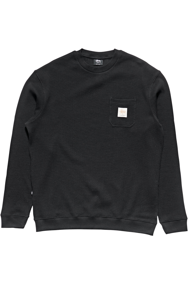 Black Men\'s Stussy Workwear Waffle Crew Sweaters | CA0000864