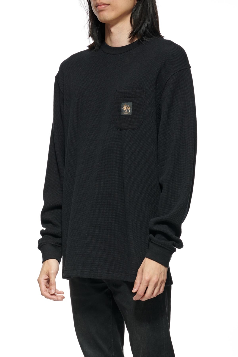 Black Men's Stussy Workwear Waffle Sweatshirts | CA0000962