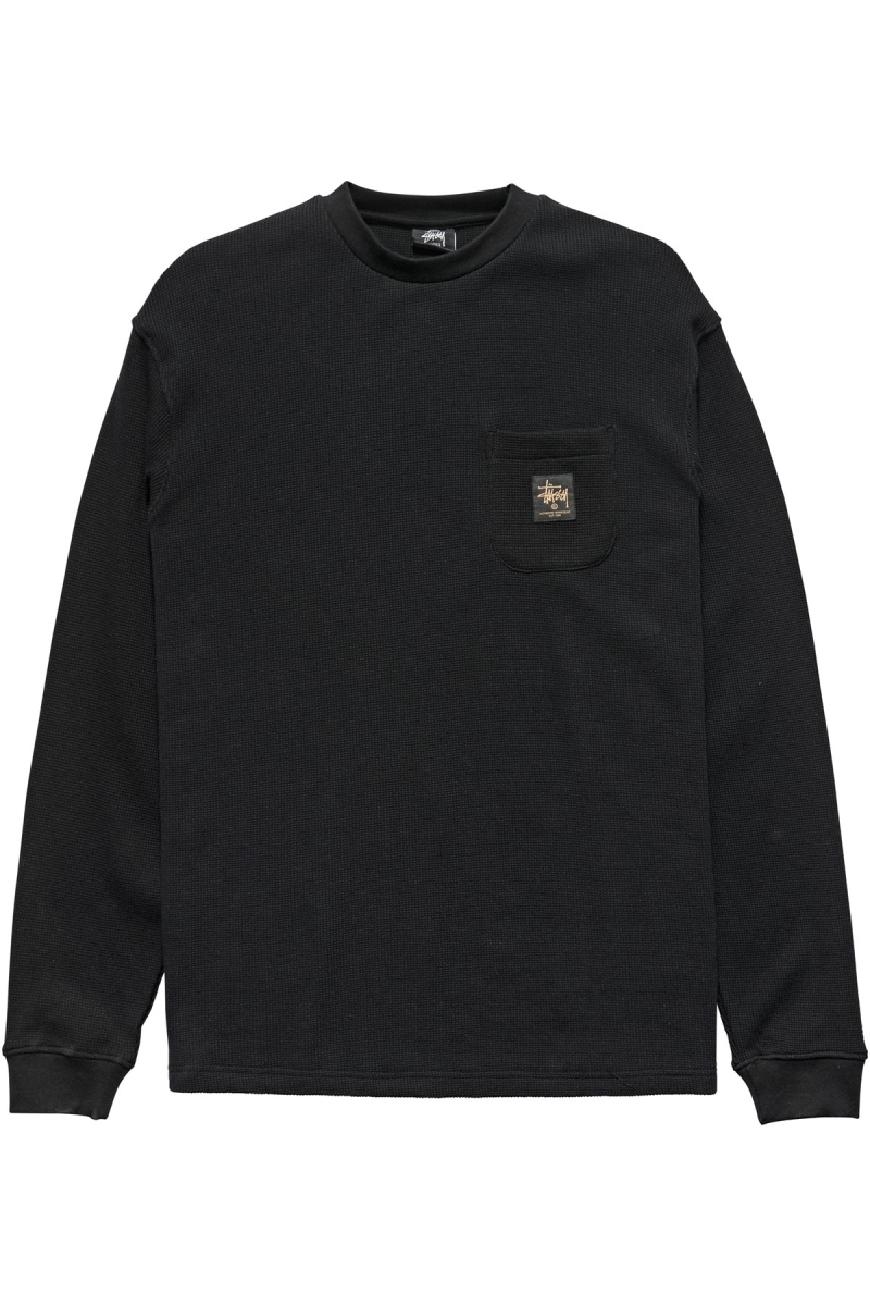 Black Men\'s Stussy Workwear Waffle Sweatshirts | CA0000962