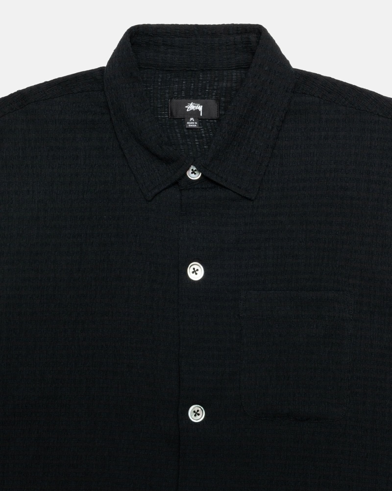 Black Men's Stussy Wrinkly Gingham Ss Shirts | CA0000334