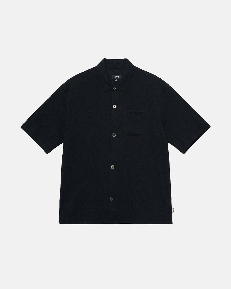 Black Men\'s Stussy Wrinkly Gingham Ss Shirts | CA0000334