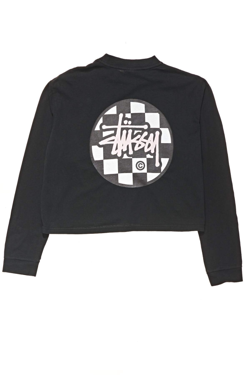 Black Women's Stussy Chequer Dot LS Boxy Sweatshirts | CA0000896