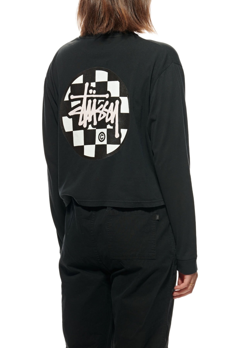 Black Women's Stussy Chequer Dot LS Boxy Sweatshirts | CA0000896