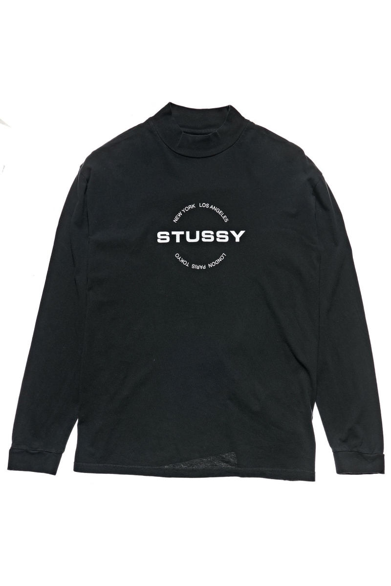 Black Women\'s Stussy Circles Mock Neck LS OS Sweatshirts | CA0000898