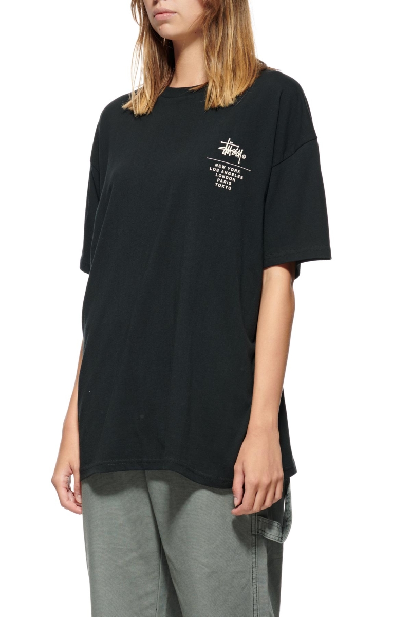 Black Women's Stussy City Stack Relaxed T Shirts | CA0000125