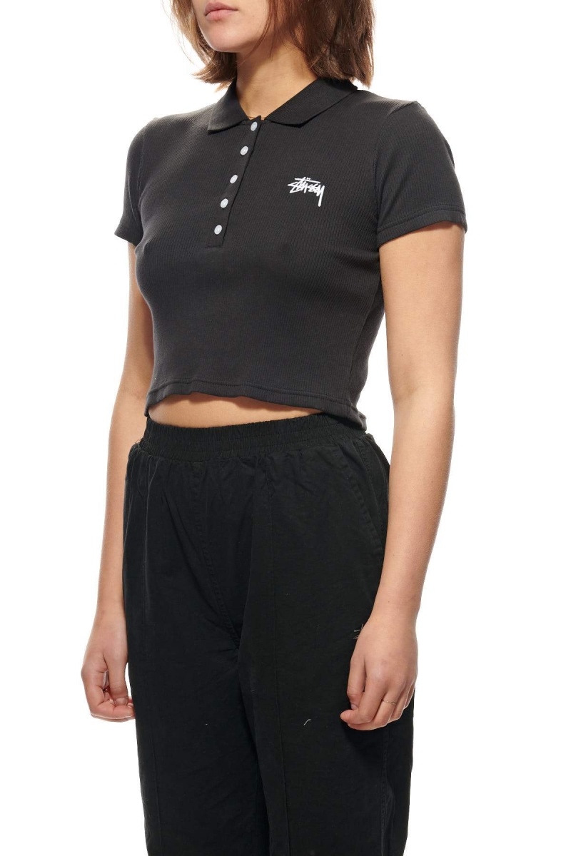 Black Women's Stussy Elson Rib Polo Shirts | CA0000305