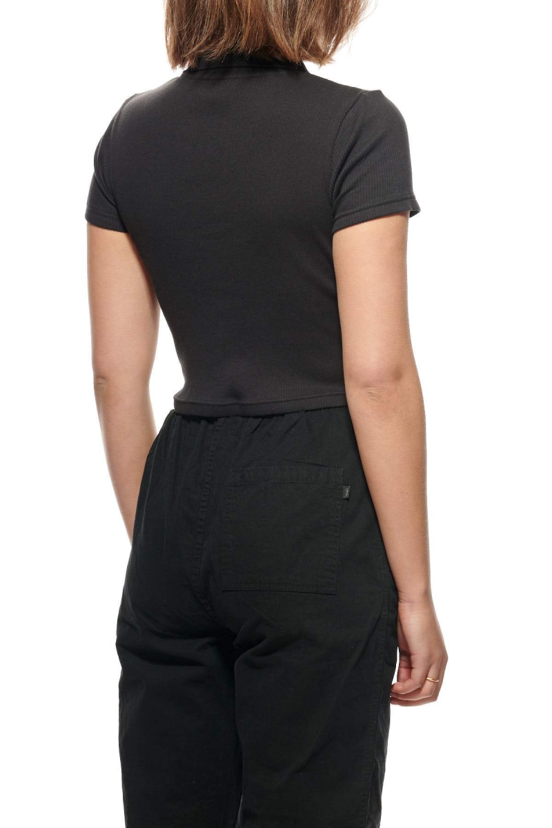 Black Women's Stussy Elson Rib Polo Shirts | CA0000305