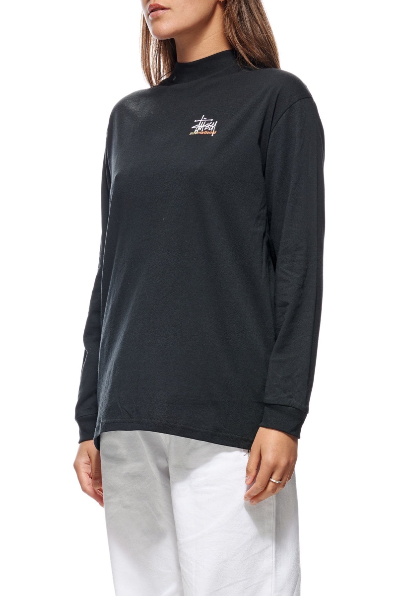 Black Women's Stussy Graffiti Mock Neck LS OS Sweatshirts | CA0000921