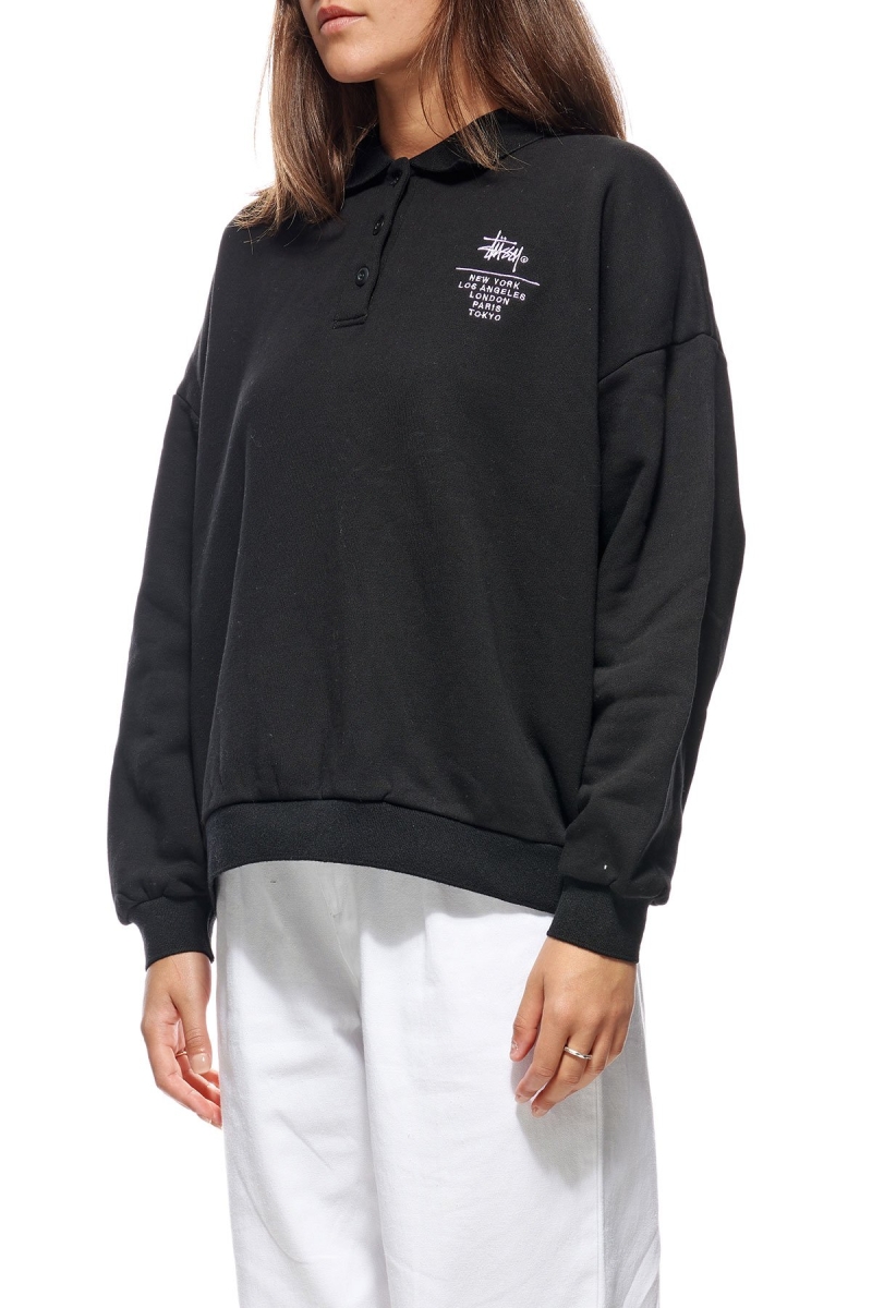 Black Women's Stussy Graffiti OS Fleece Polo Sweaters | CA0000840