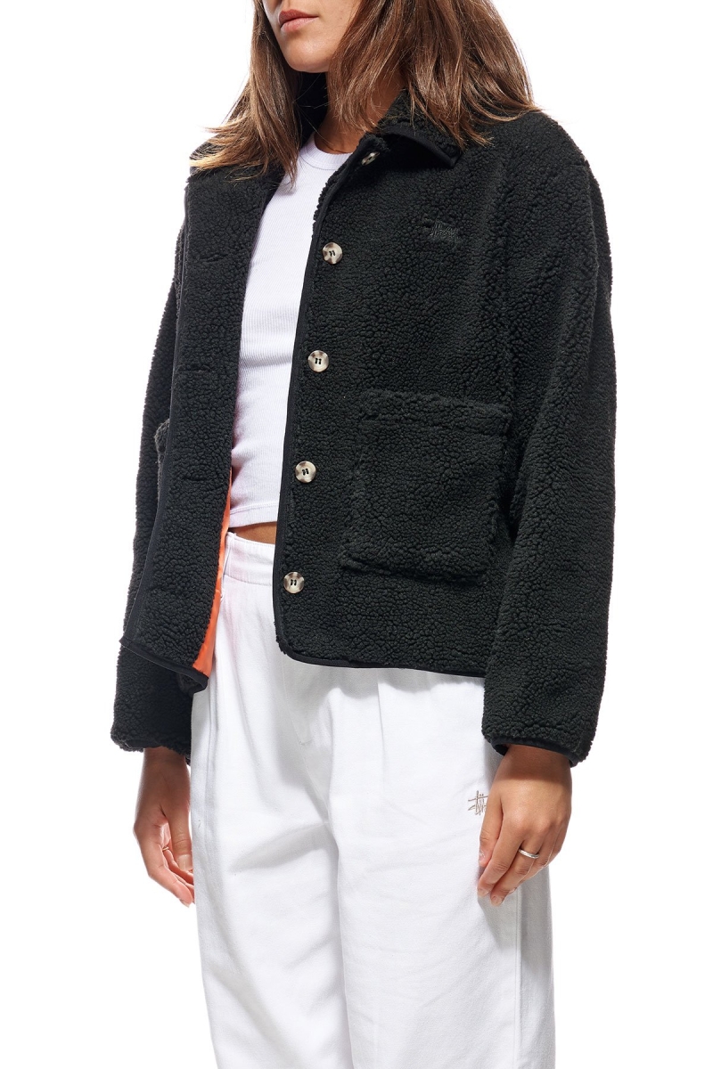 Black Women's Stussy Graffiti Sherpa Coaches Jackets | CA0000346