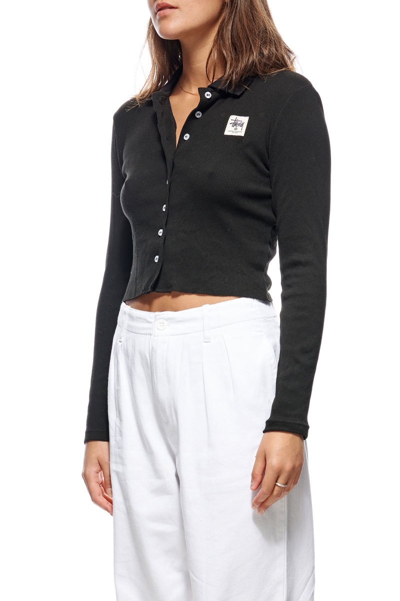 Black Women's Stussy Markham Rib LS Shirts | CA0000322