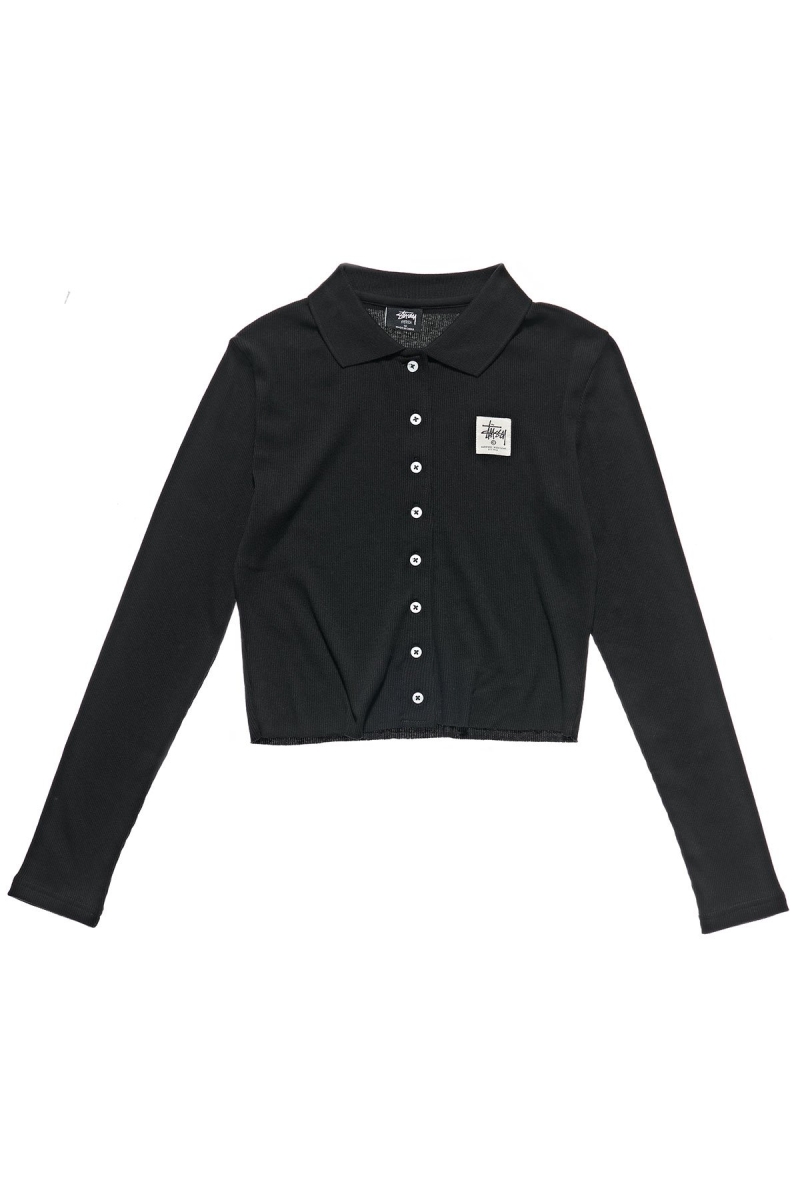 Black Women\'s Stussy Markham Rib LS Shirts | CA0000322