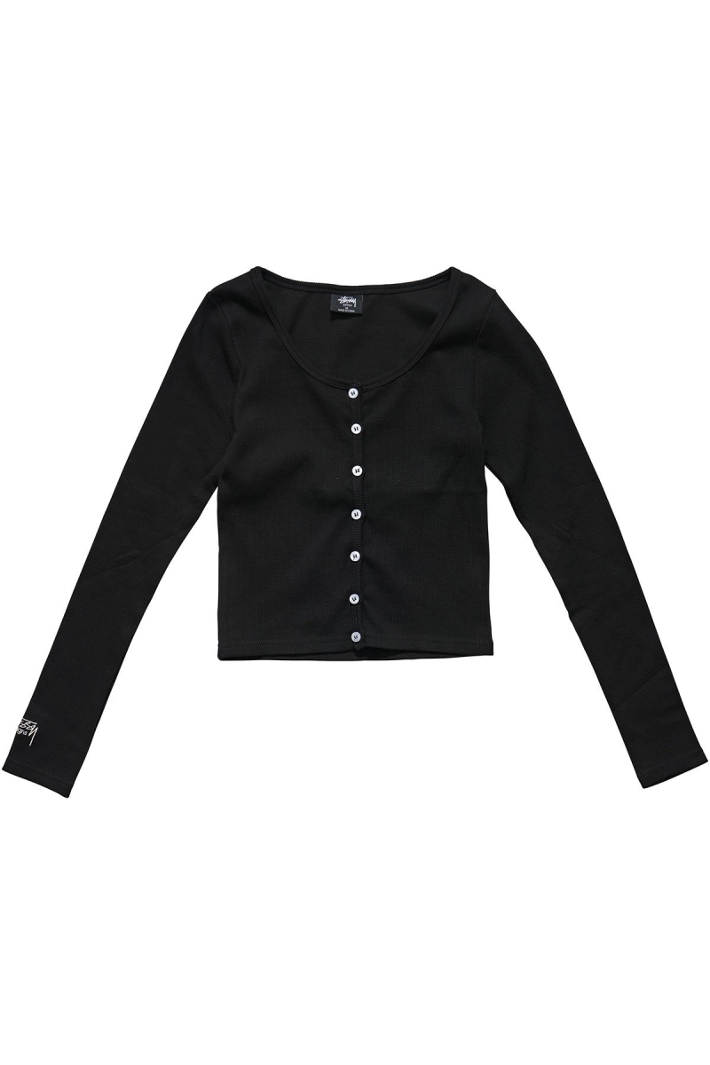 Black Women\'s Stussy Mission Rib Button Through Sweatshirts | CA0000942