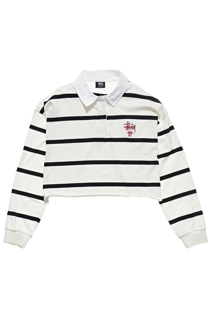 Black Women\'s Stussy Monaco Stripe Rugby Sweatshirts | CA0000944