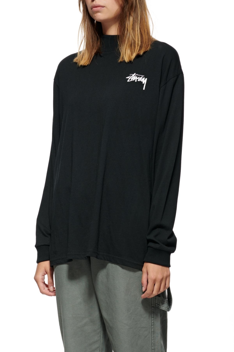 Black Women's Stussy Shrooms Mock Neck LS Sweatshirts | CA0000953